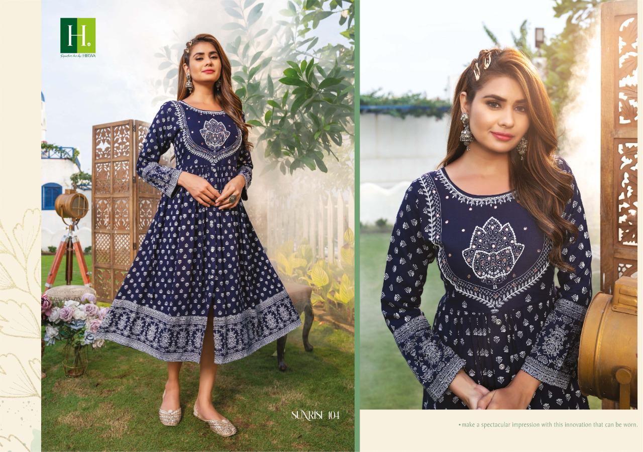 Hirwa Sunrise 1 Party Wear Rayon Printed Designer Anarkali Kurti Collection